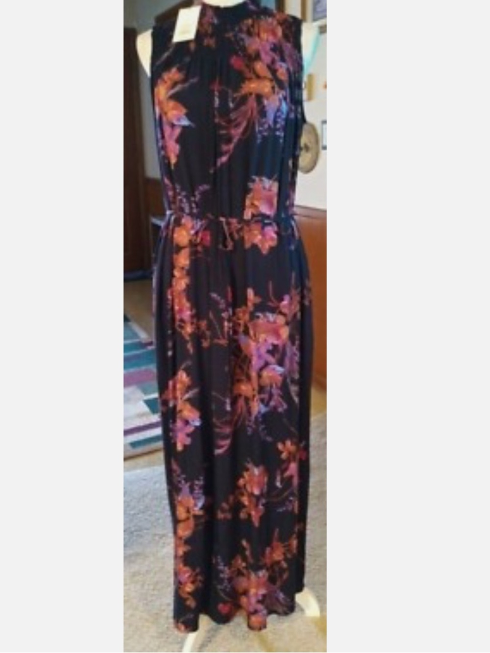 a new day Navy Floral Sleeveless Maxi Dress with Smocked Neckline